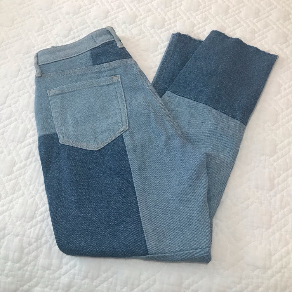 Hollister Colorblock Y2K Denim Jeans Raw Edge Hem Size 26/27